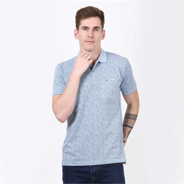 Mazey Light Blue Printed Pocket Polo T-shirt