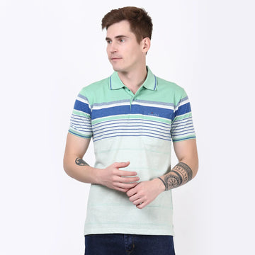 Light Green Striped Pocket Polo T-shirt
