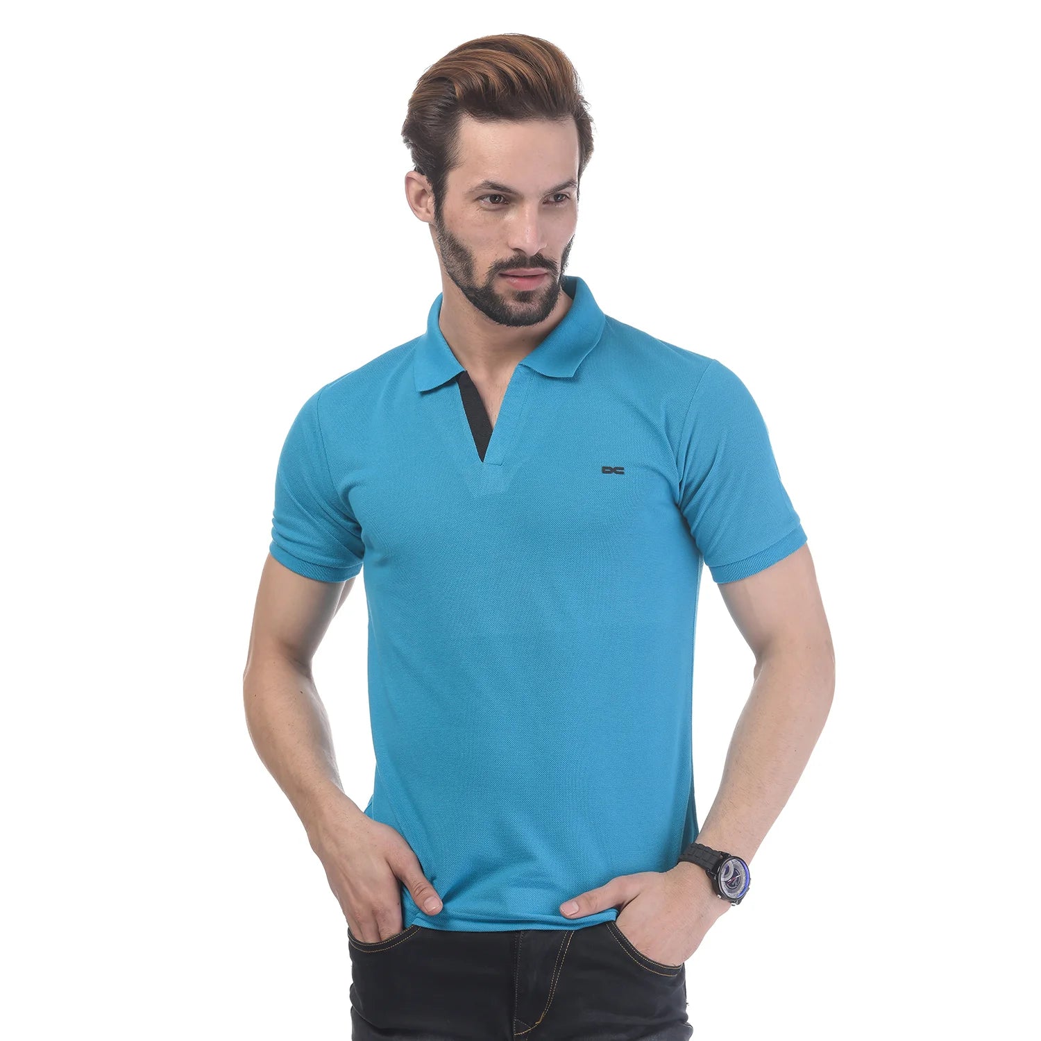Turquoise Trendy Dual Placket T-shirt