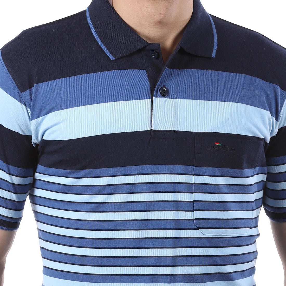 Ocean Blue Striped Pocket Polo T-shirt