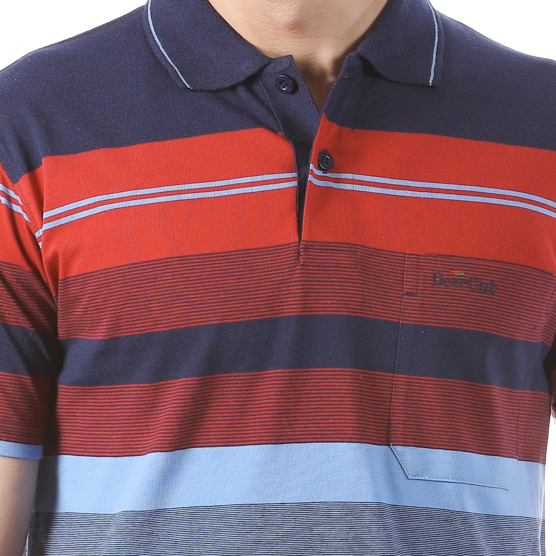 Red Blue Striped Pocket Polo T-shirt