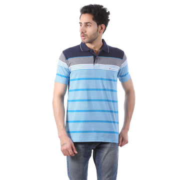 Blue Striped Pocket Polo T-shirt
