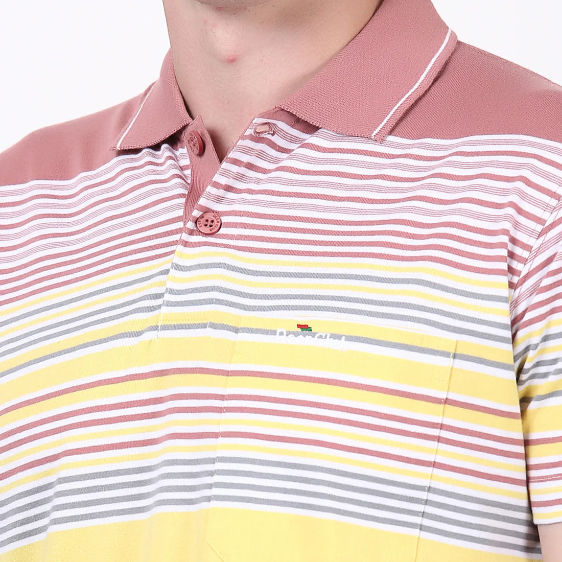 Peach Striped Pocket Polo T-shirt