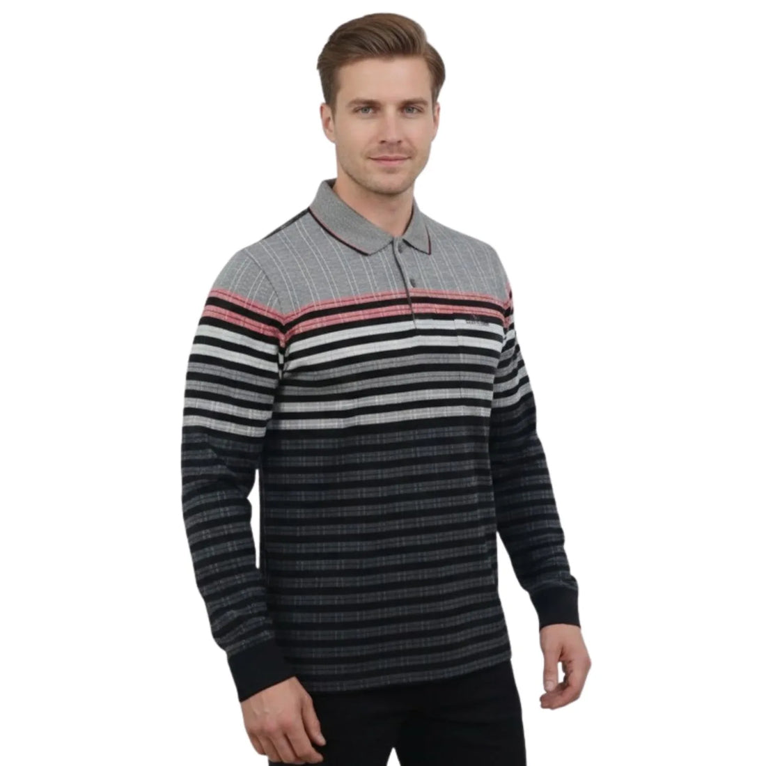 Grey Striped Full Sleeves T-shirt