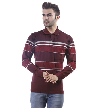 Maroon Striped Full Sleeves T-shirt