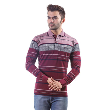 Maroon Striped Full Sleeves T-shirt