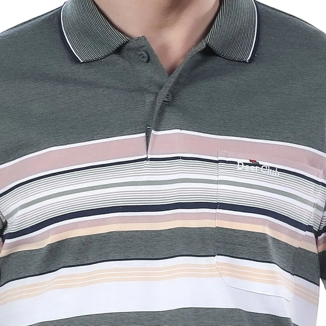 Green Striped Pocket Polo T-shirt