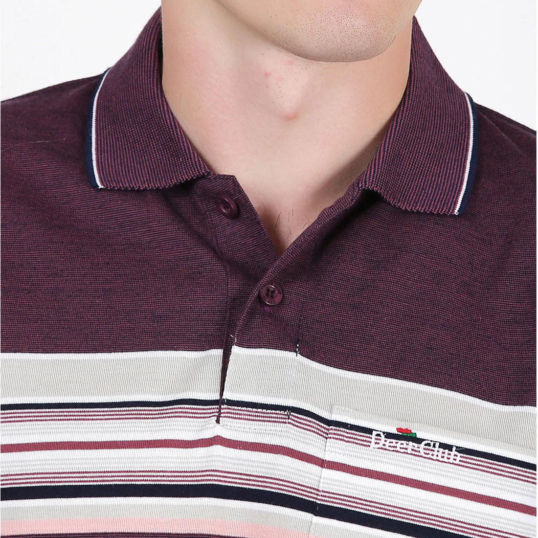 Maroon Striped Pocket Polo T-shirt
